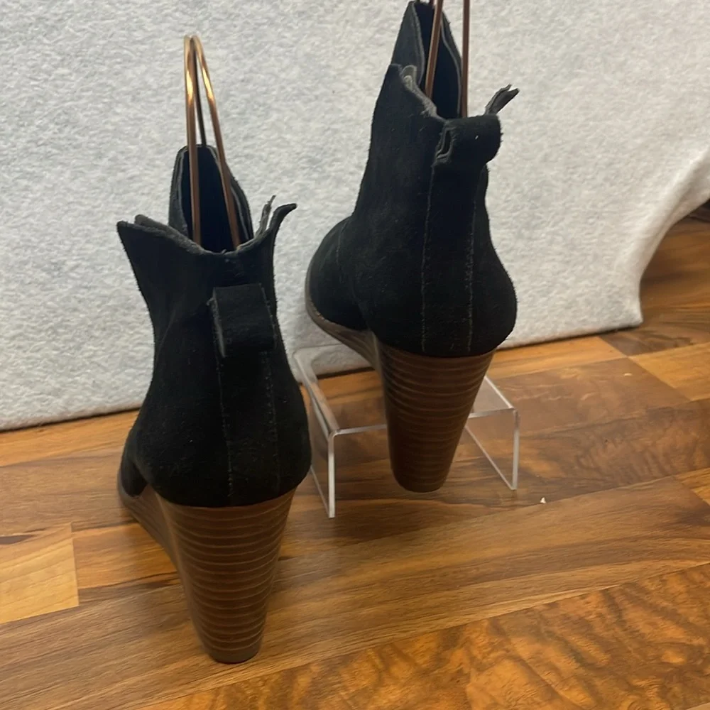 Lucky Brand stacked wedge black suede bootie